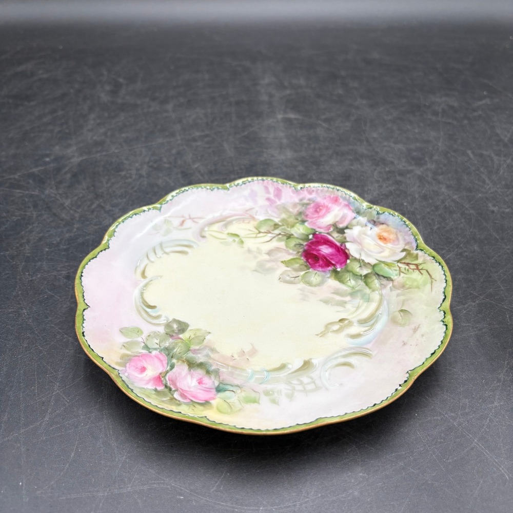 Haviland France Limoges Hand Painted Rose Floral Scalloped Porcelain Plate 7.5"